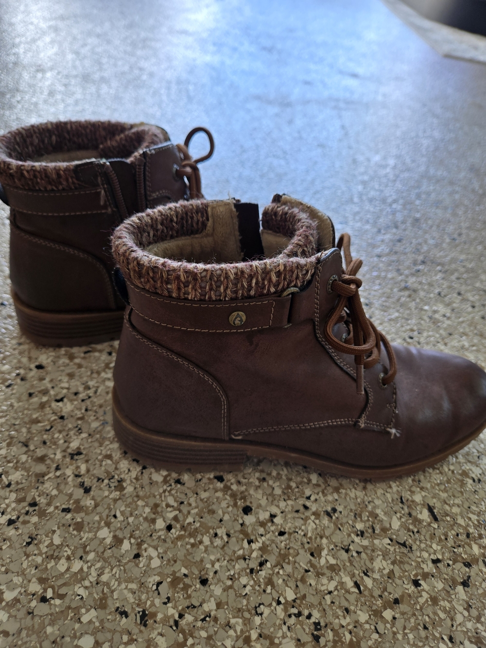 Sporto Brown Lace-Up Faux Suede Ankle Boot with Knit Collar